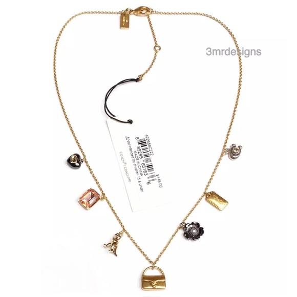 NWT COACH Mini Tabby/ Rexy & Iconic Charms 12-K Gold Plated CZ Crystals Necklace - Picture 2 of 8